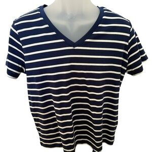 Lands' End Navy and White Striped Tee Women SP Small Petite